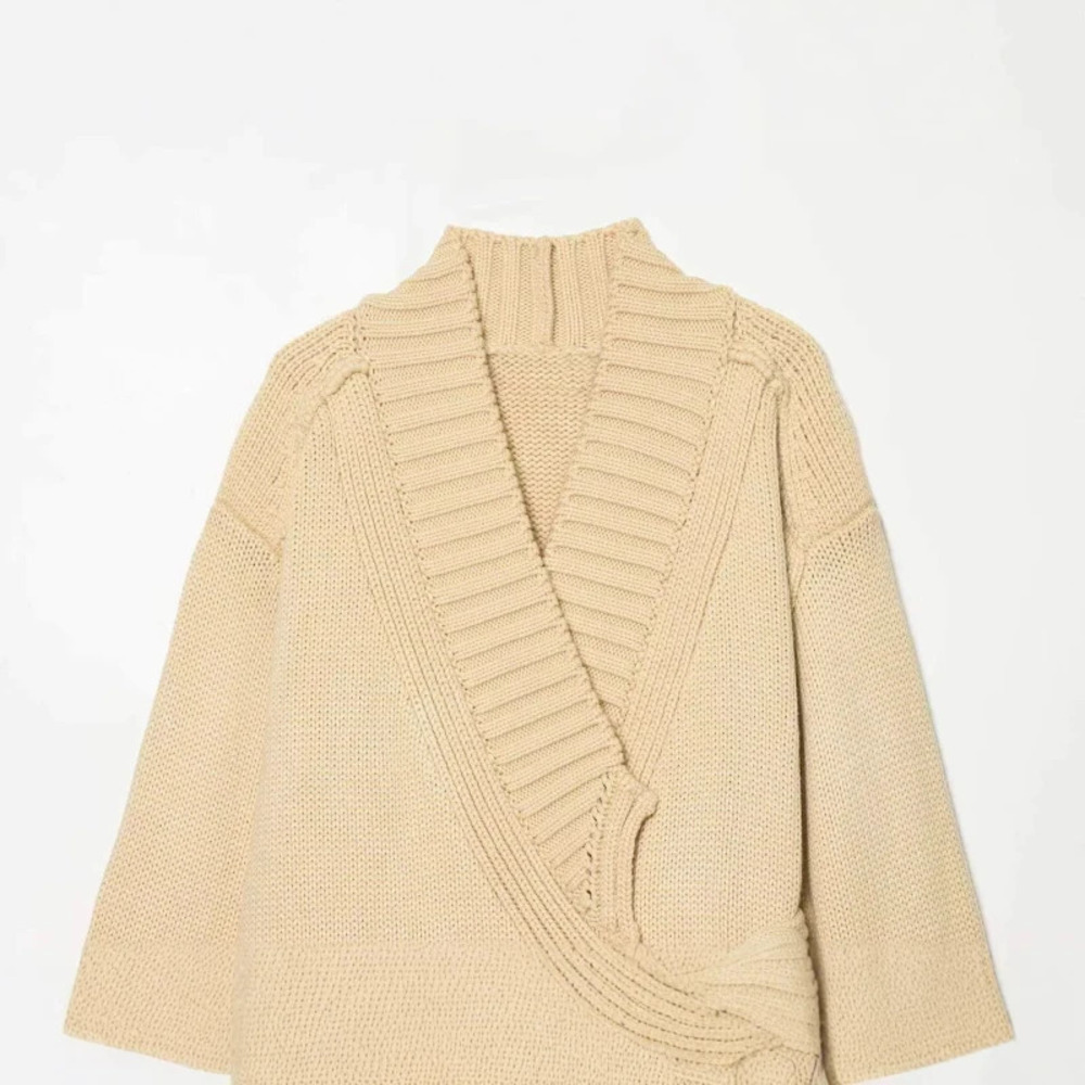 ZARA Fall Casual Versatile Knit Double Breasted Belted Coat